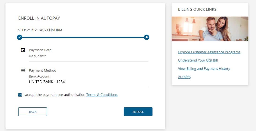 AutoPay Enrollment Step 2 Agree to Terms screenshot from Online Account Center
