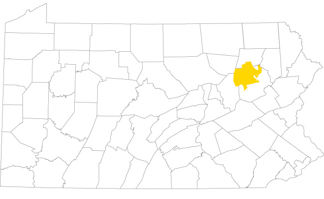 Map of Pennsylvania with counties outlined and Electric Territory shaded in yellow