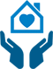 Hands holding home with heart in it icon