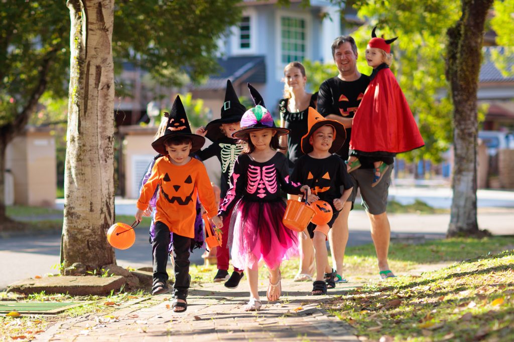family trick or treating on halloween