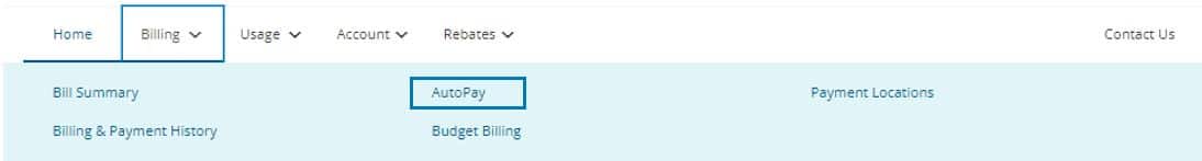 Billing Menu screenshot from Online Account Center
