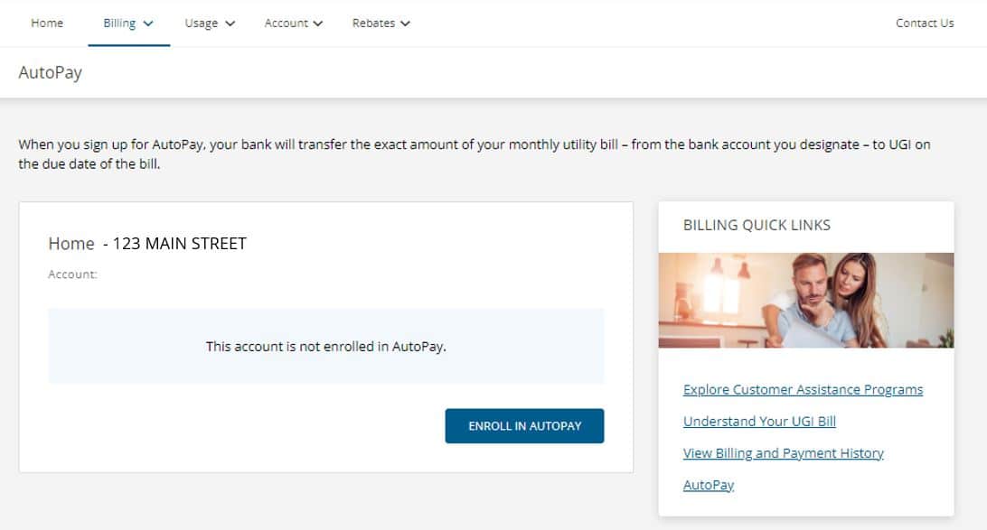 AutoPay page screenshot from Online Account Center
