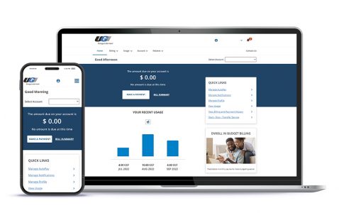 UGI Online Account Center on a laptop and mobile phone